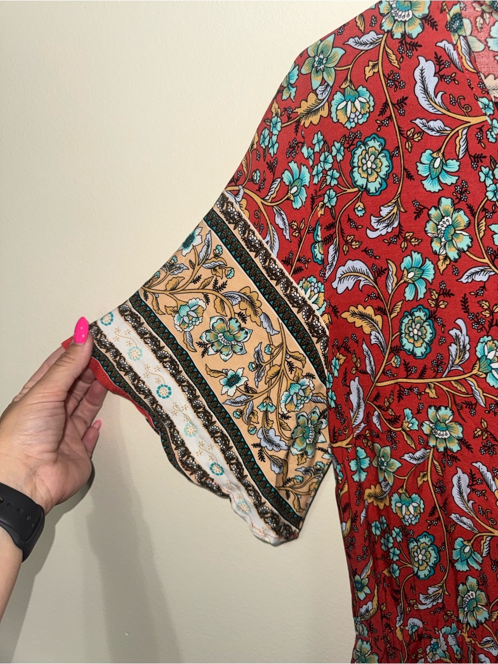 Red Floral Bohemian Midi Dress - Picture 4 of 6